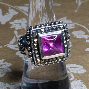 SALE Art Deco Bright Pink Sterling Silver Filigree Ring